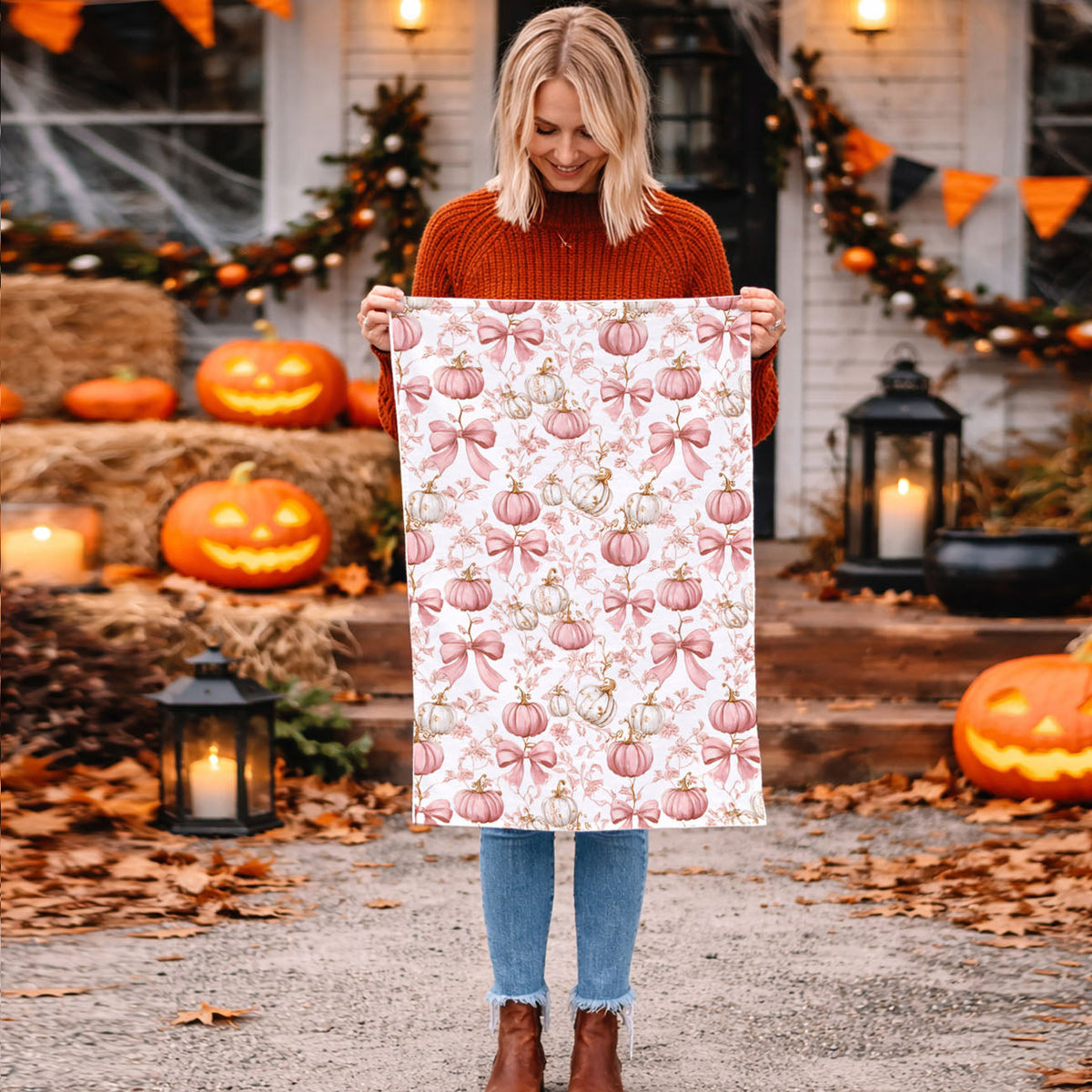 Pink Pumpkins Kitchen Towel