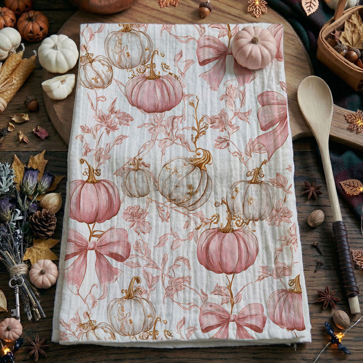 Pink Pumpkins Kitchen Towel