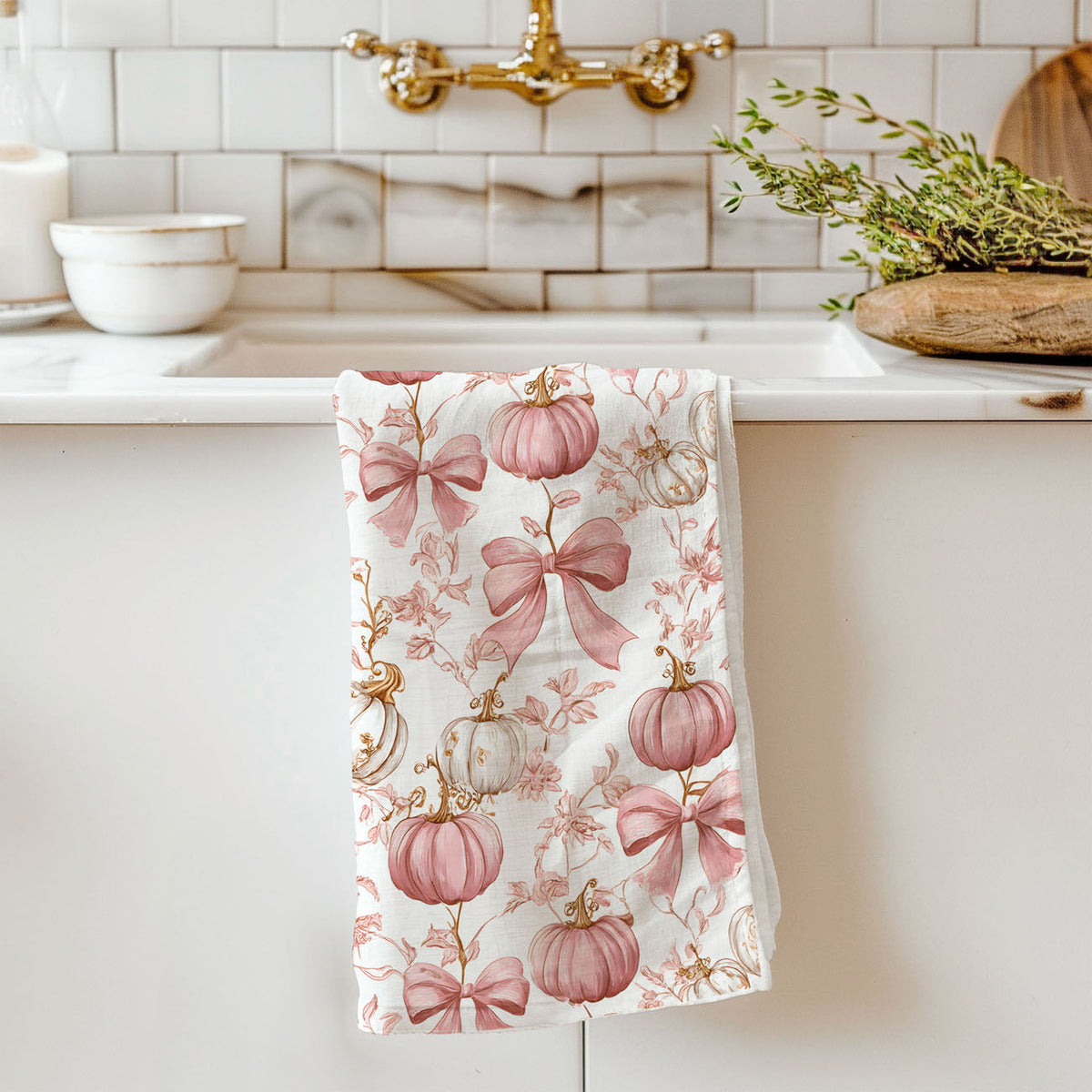 Pink Pumpkins Kitchen Towel