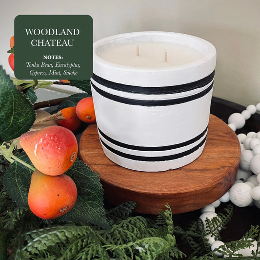 Luxury Small Striped Stone Candle - Woodland Chateau