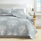 Reversible Coral Coastal Quilt Set