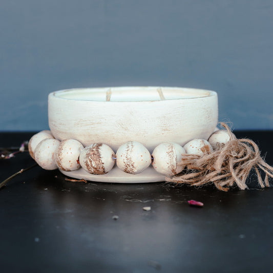 Christmas Hearth - 3 Wick Beaded Round Pottery Bowl Candle