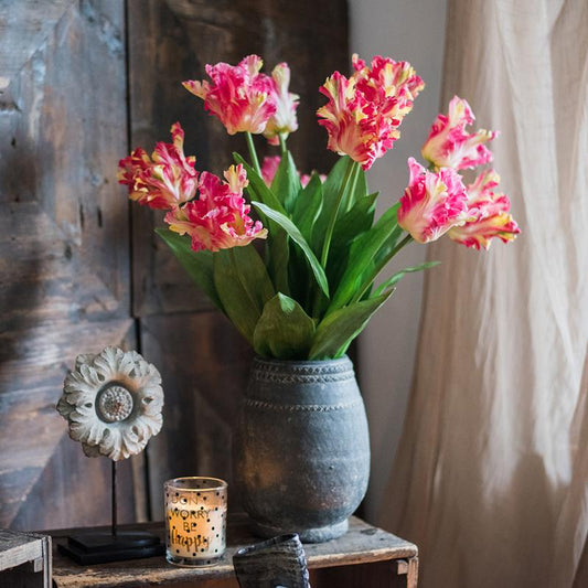 Faux Silk Flower Flame Tulip Stem 24" Tall