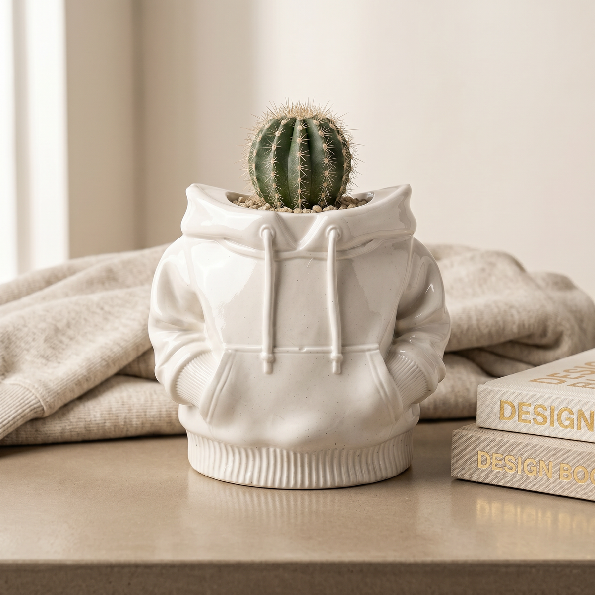 Hoodie Planter, Gypsum White 4"