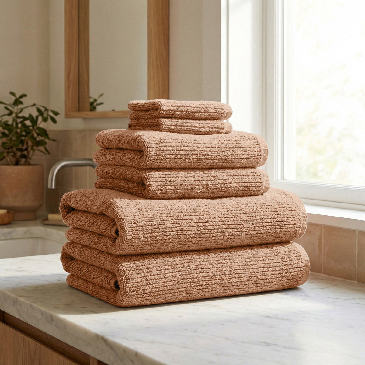 Georgiana Collection Turkish Cotton Ribbed 6-Piece Bath Towel Set