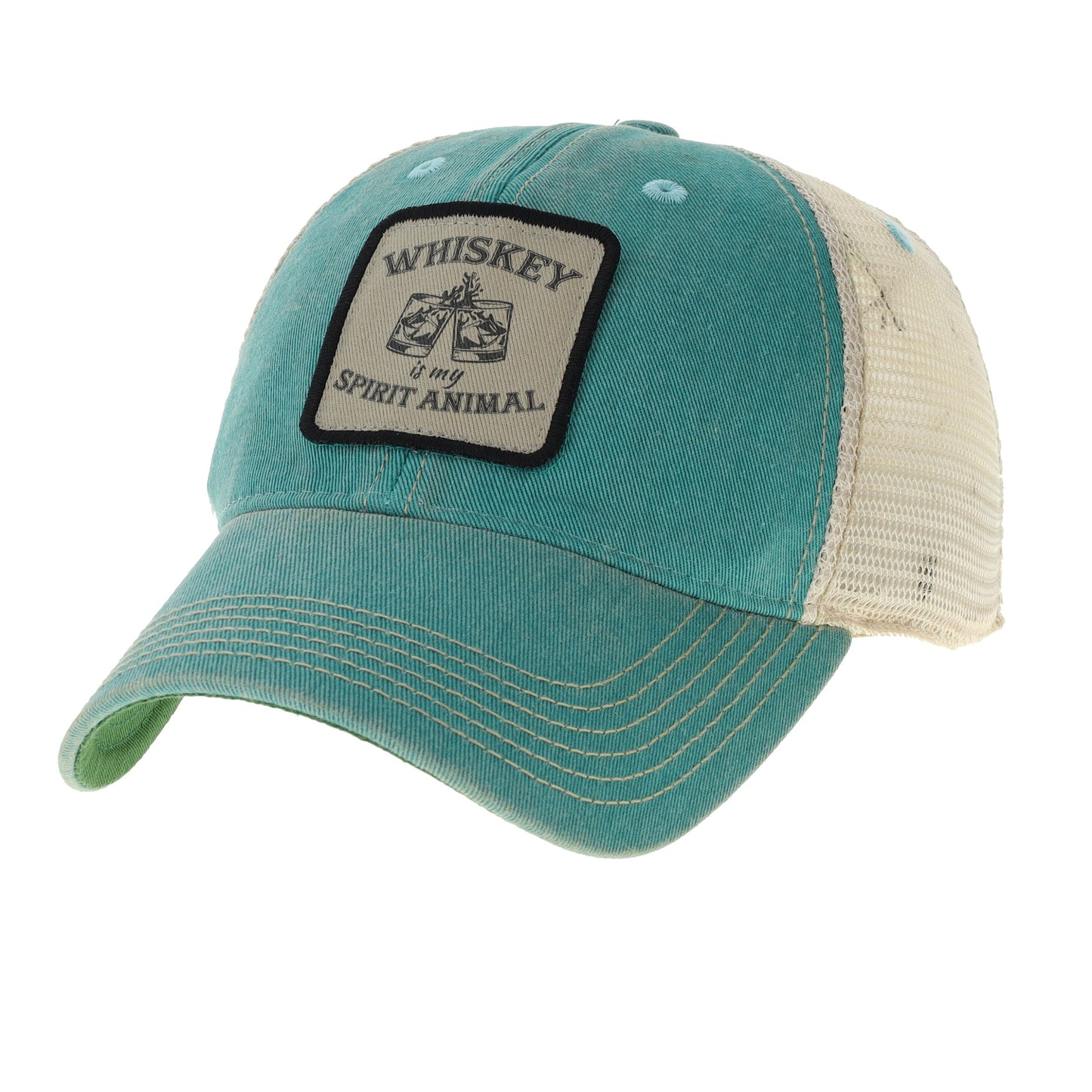 Whiskey Is My Spirit Animal Distressed Snap Back Trucker Hat