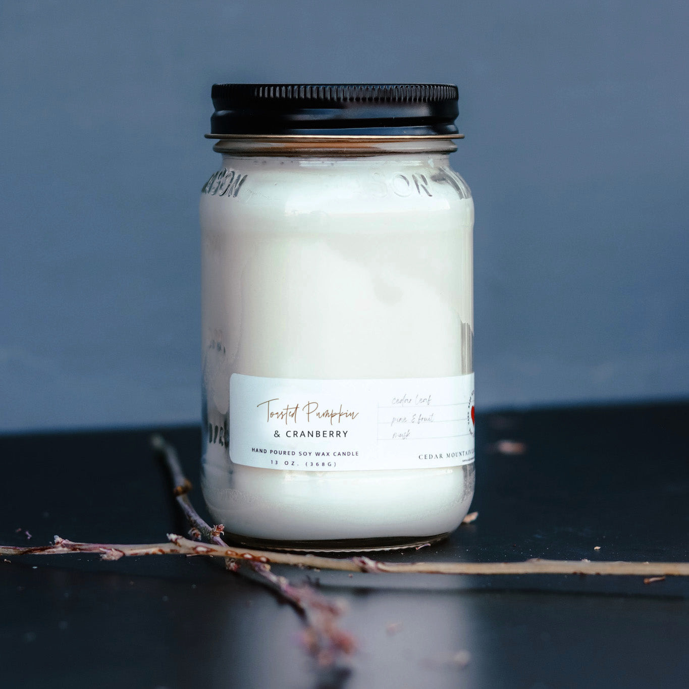13 oz Mason Jar Soy Candle - Toasted Pumpkin & Cranberry