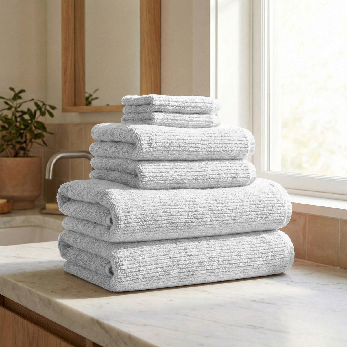 Georgiana Collection Turkish Cotton Ribbed 6-Piece Bath Towel Set