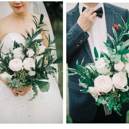 Wedding Bouquet Pink White Flowers Bridal Bouquet 19.7" Tall