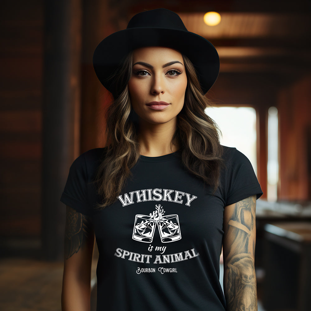 Whiskey Is My Spirit Animal Graphic Tee - Bourbon Cowgirl