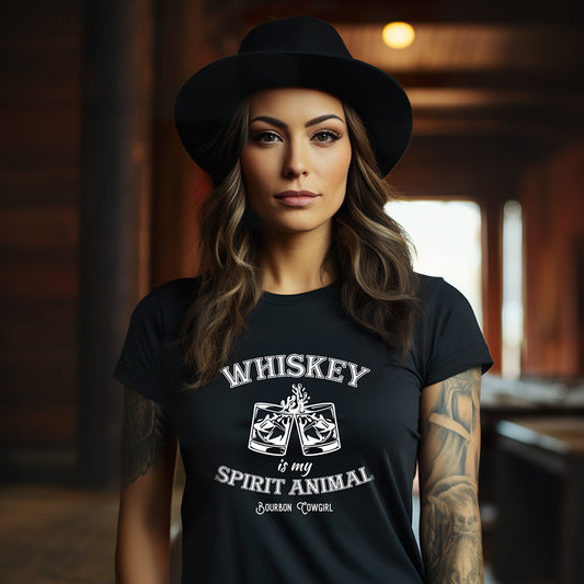 Whiskey Is My Spirit Animal Graphic Tee - Bourbon Cowgirl