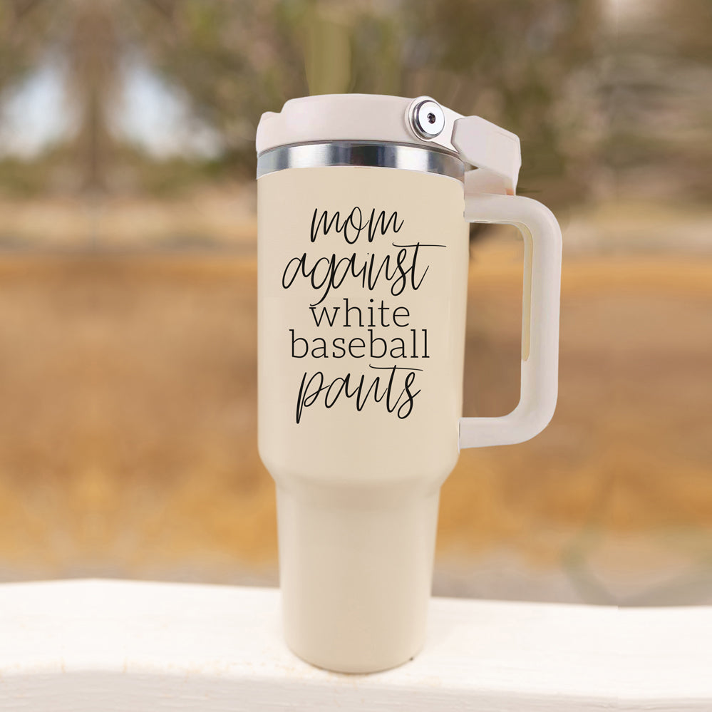 mom against white baseball pants gift