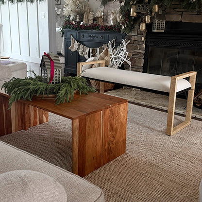 Woven Rattan Wooden Bench