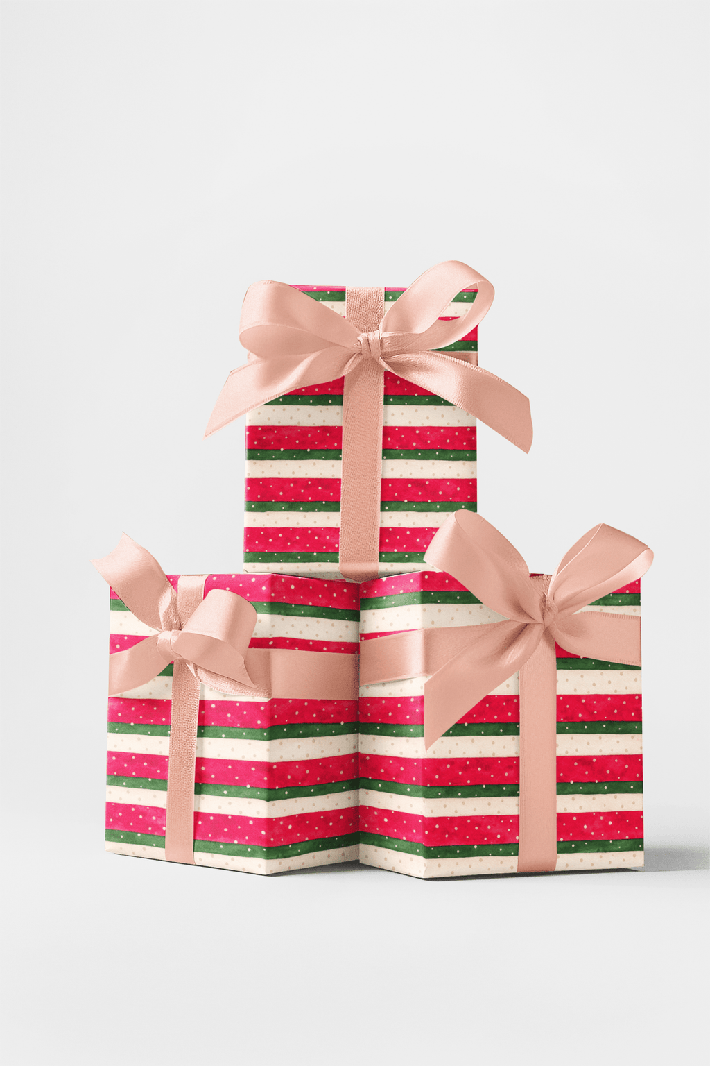 Snowfall on Candy Ribbons Wrapping Paper