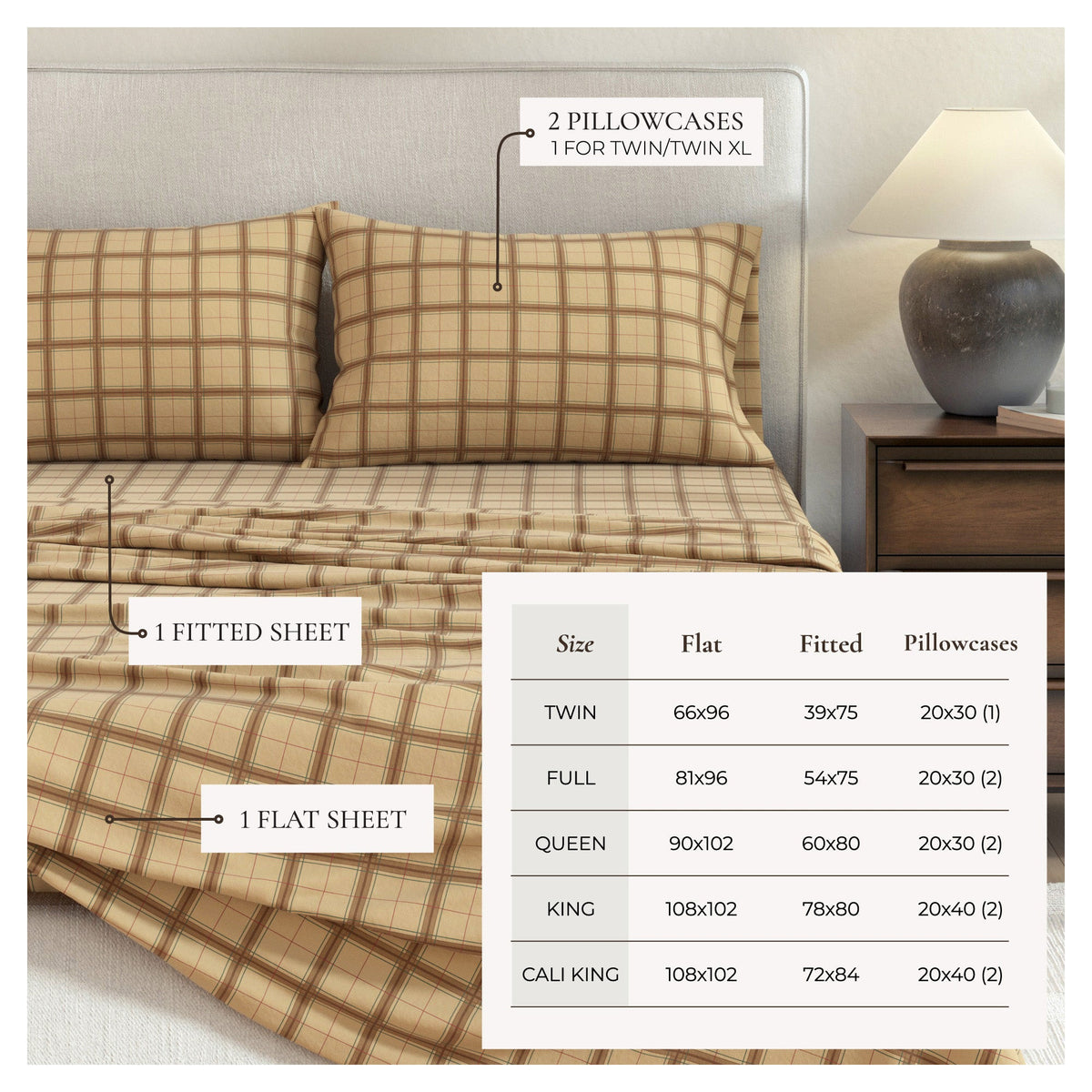 Turkish Cotton Flannel Sheet Set - Plaid & Stripe Collection