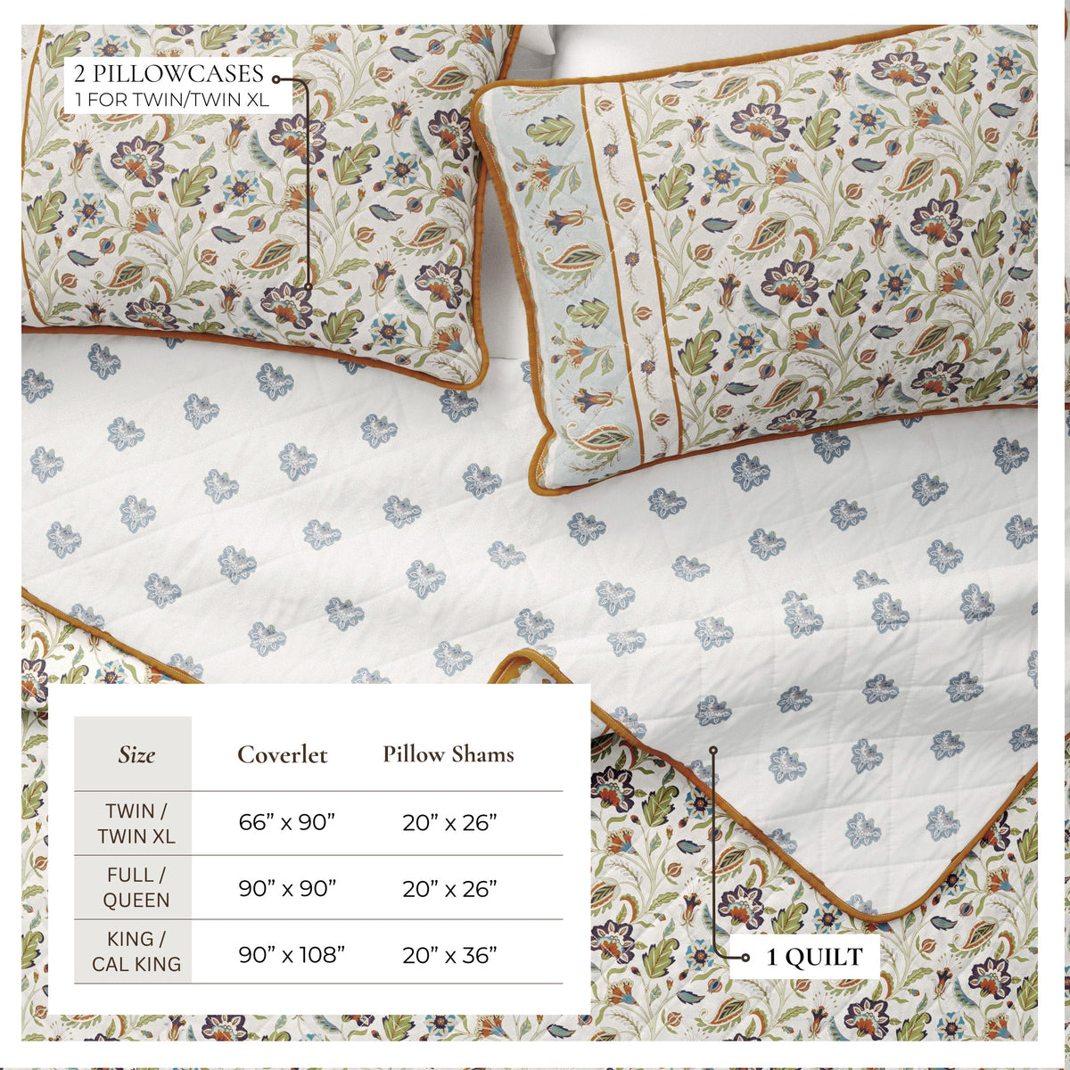 Indira Floral Boho Printed Cotton Quilt Set
