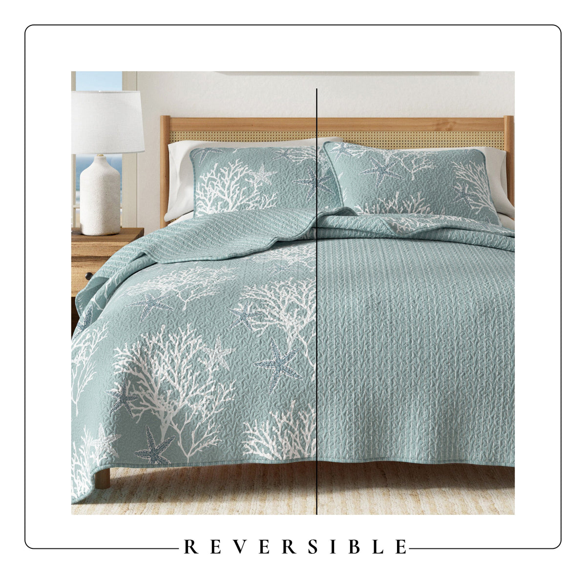 Reversible Coral Coastal Quilt Set