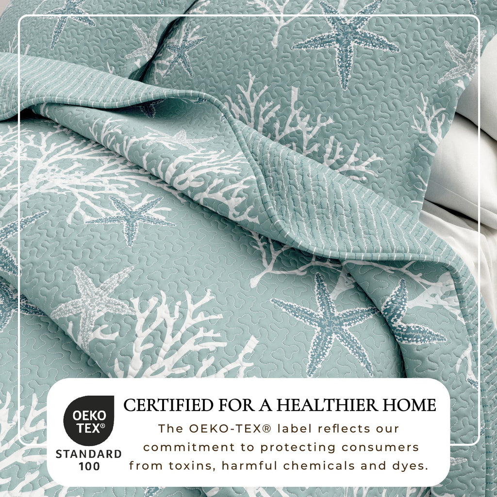 Reversible Coral Coastal Quilt Set