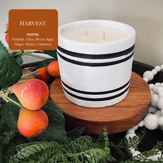 Luxury Small Striped Stone Candle - Harvest